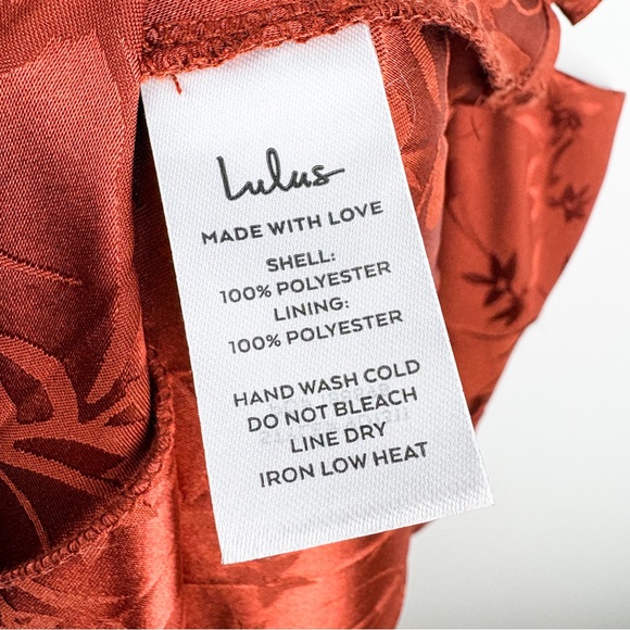 Lulus Regal Romance Rust Floral Jacquard Pleated Satin Midi Dress Medium Orange - Picture 5 of 7